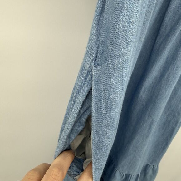 Old Navy Chambray Denim Embroidered Long Flutter Sleeve Dress Size Small Boho - Picture 6 of 11